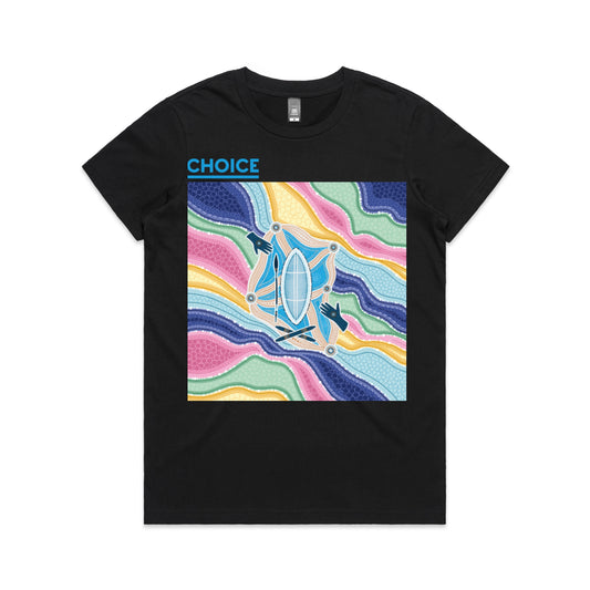 CHOICE RAP | Women's black t-shirt with blue logo