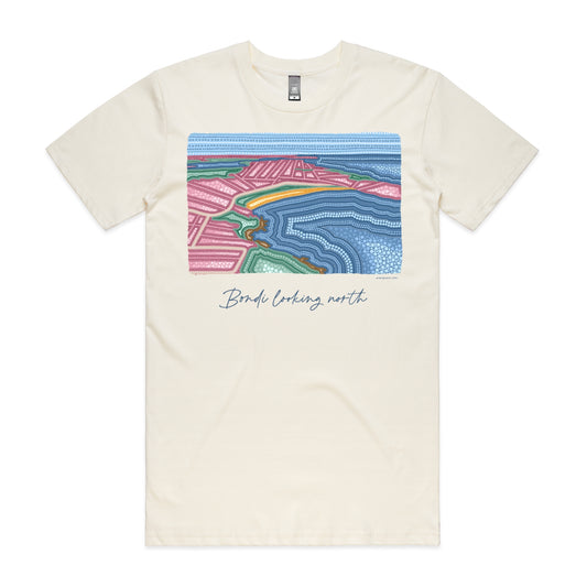 Bondi looking north | Men's t-shirt with navy text